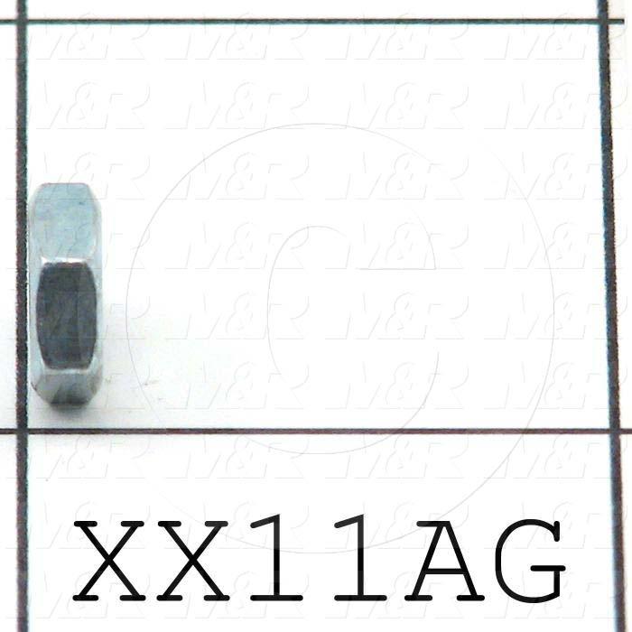 Nuts, Hex, 8-32 Thread Size, Right Hand, 0.125" Thickness, Steel, Zinc Plated