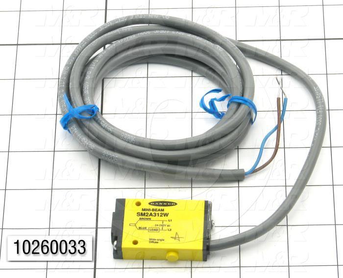 Photoeletric Sensor, 4mm threaded, Mini-Beam Diffuse, 125mm Sensing Range, 24-240V, 2m Cable