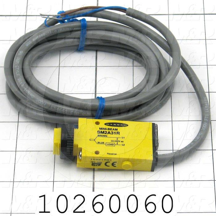 Photoeletric Sensor, Receiver, 4mm threaded, Mini-Beam, 3m Sensing Range, SPST Relay, 24-240V, 2m Cable