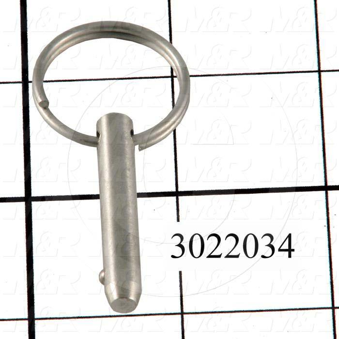 Pin, Quick-Release Pin with Ring, ANSI, 0.25 in. Diameter, Stainless Steel Material, Note : Effective Length Under The Ring 1"