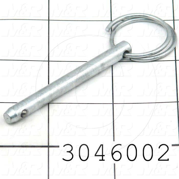 Pin, Quick-Release Pin with Ring, ANSI, 0.25 in. Diameter, Stainless Steel Material, Note : Effective Length Under the Ring 2.00"
