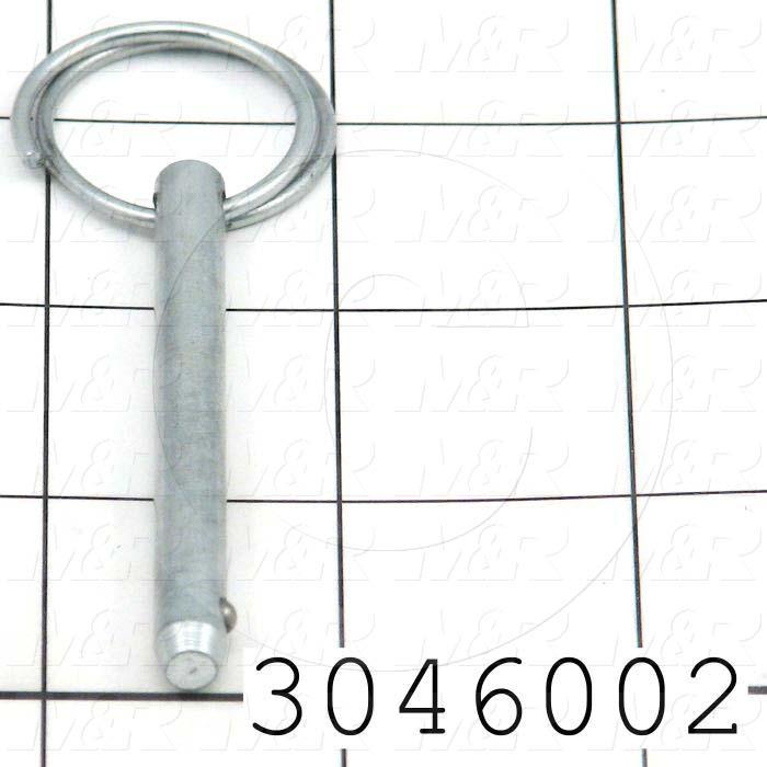 Pin, Quick-Release Pin with Ring, ANSI, 0.25 in. Diameter, Stainless Steel Material, Note : Effective Length Under the Ring 2.00"