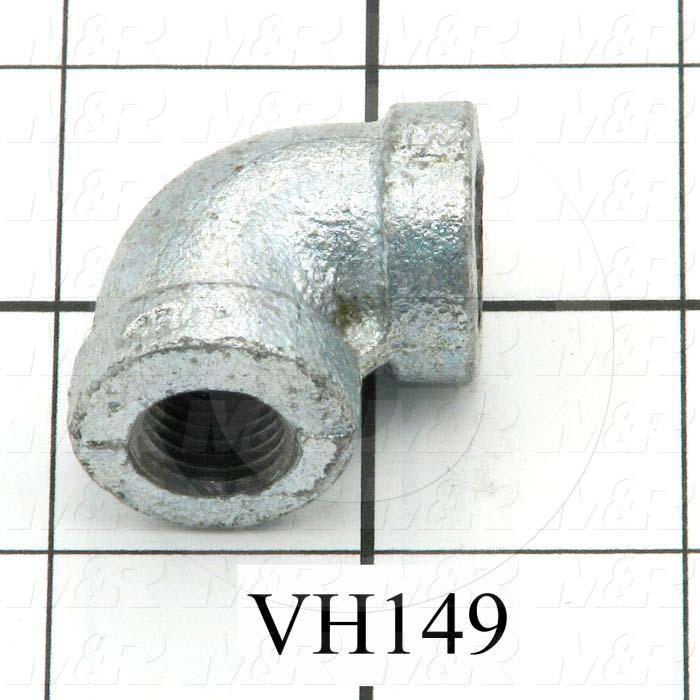 Pipe Fittings & Connectors, 90 deg Elbow Type, 1/4" NPT Pipe Size, Galvanized Malleable Iron Material, A x B 1/4"NPT x 1/4"NPT