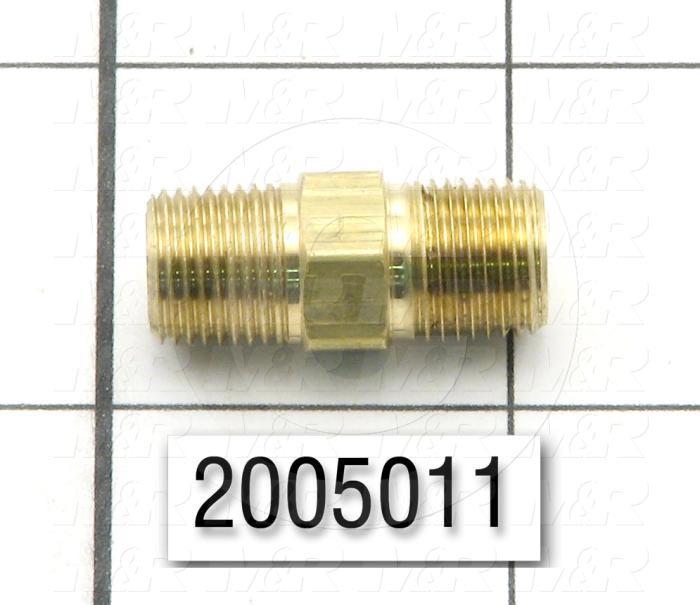 Pipe Fittings & Connectors, Hex Coupling Type, Brass Material, A x B 1/8" OD x 1/8" NPT