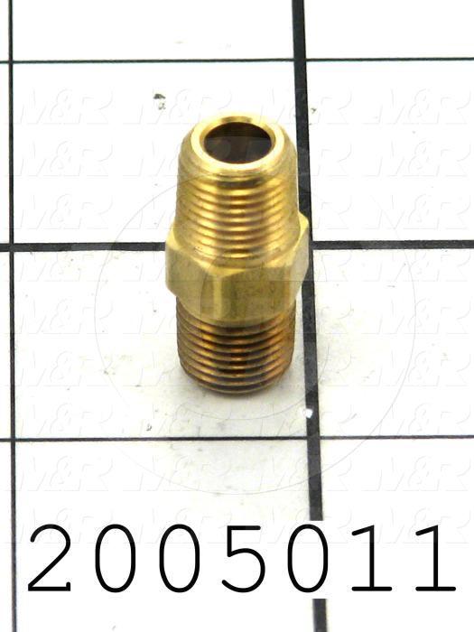 Pipe Fittings & Connectors, Hex Coupling Type, Brass Material, A x B 1/8" OD x 1/8" NPT