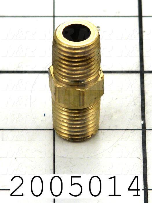 Pipe Fittings & Connectors, Nipple Hex Type, 1/4" NPT Pipe Size, Brass Material