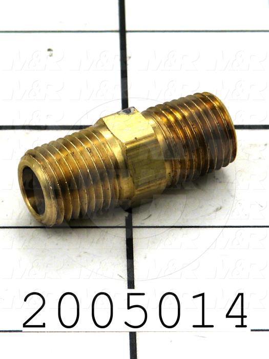 Pipe Fittings & Connectors, Nipple Hex Type, 1/4" NPT Pipe Size, Brass Material
