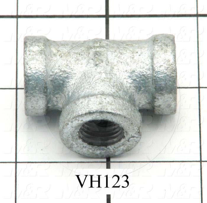 Pipe Fittings & Connectors, Tee Female Type, 1/4" NPT Pipe Size, Galvanized Steel Material, A x B x C 1/4" Npt X 1/4" Npt X 1/4" Npt