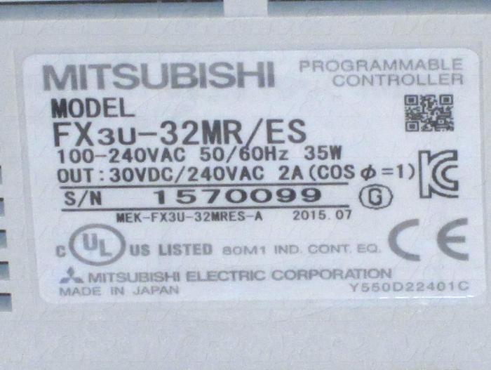 PLC, FX3U, 32 I/O, 16 Inputs, DC Sink In, 16 Outputs, Relay, 100-240VAC