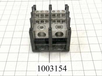 Power Distribution Block, 2 Poles, 1 Line Connection/Pole, 6 Load Connection/Pole, 600VAC