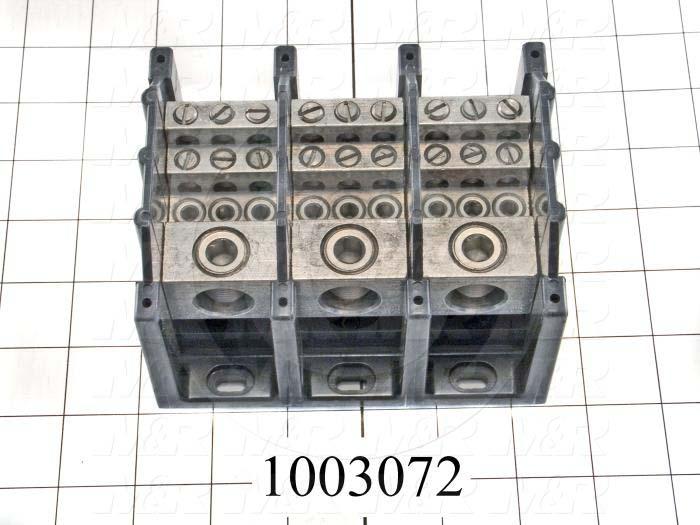 Power Distribution Block, 3 Poles, 1 Line Connection/Pole, 8 Load Connection/Pole