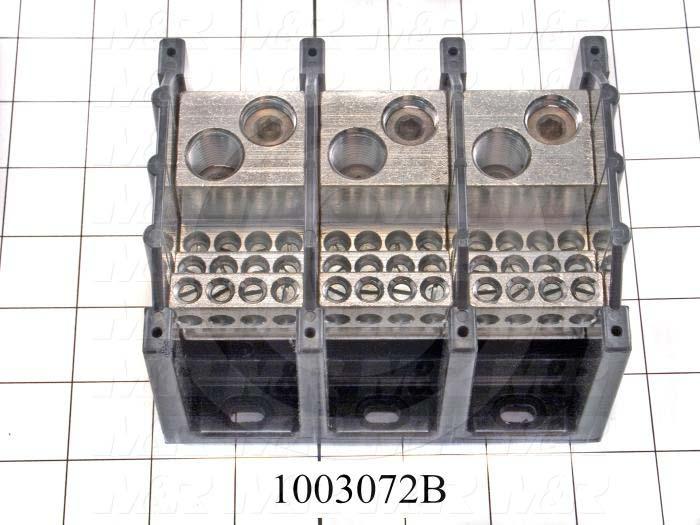 Power Distribution Block, 3 Poles, 2 Line Connection/Pole, 12 Load Connection/Pole, 570A