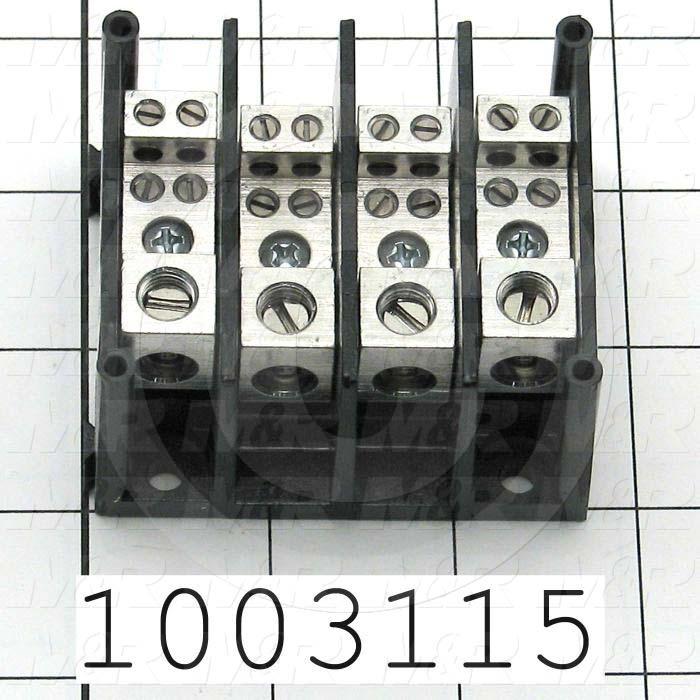 Power Distribution Block, 4 Poles, 1 Line Connection/Pole, 4 Load Connection/Pole