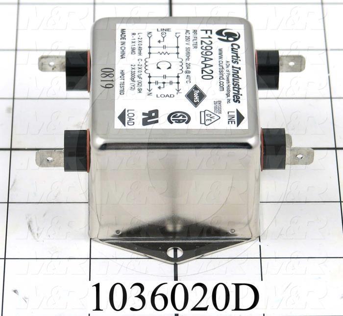 Power Line Filter, 250VAC, 1 Phase, 50/60Hz, 16A