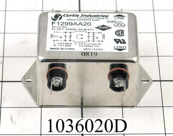 Power Line Filter, 250VAC, 1 Phase, 50/60Hz, 16A