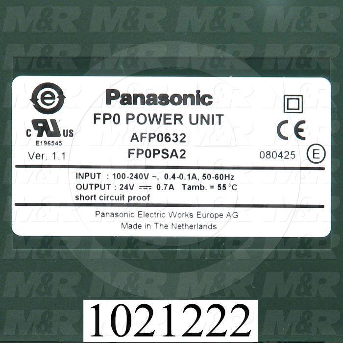 Power Supply, 100-240VAC Input Voltage, 0.4A Input Current, 24VDC Output Voltage, 0.7A Output Current