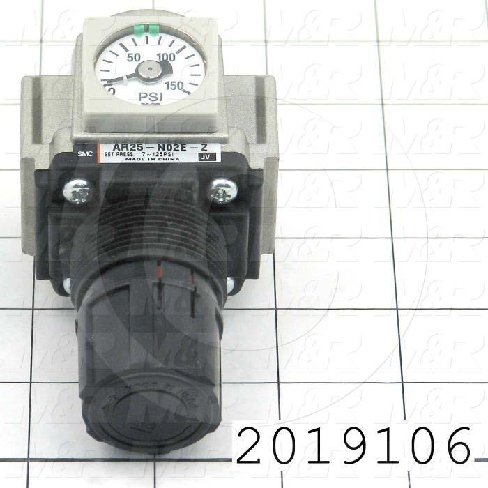 Pressure Regulator, 1.0 MPa Max. Pressure, 1/4" NPT Female Port In, Panel Mounting, 1/4" NPT Female Port Out, With Gauge