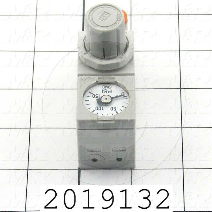 Pressure Regulator, 1.0 MPa Max. Pressure, 1/4" OD Port In, Bracket Mounting, 1/4" OD Port Out, With Gauge