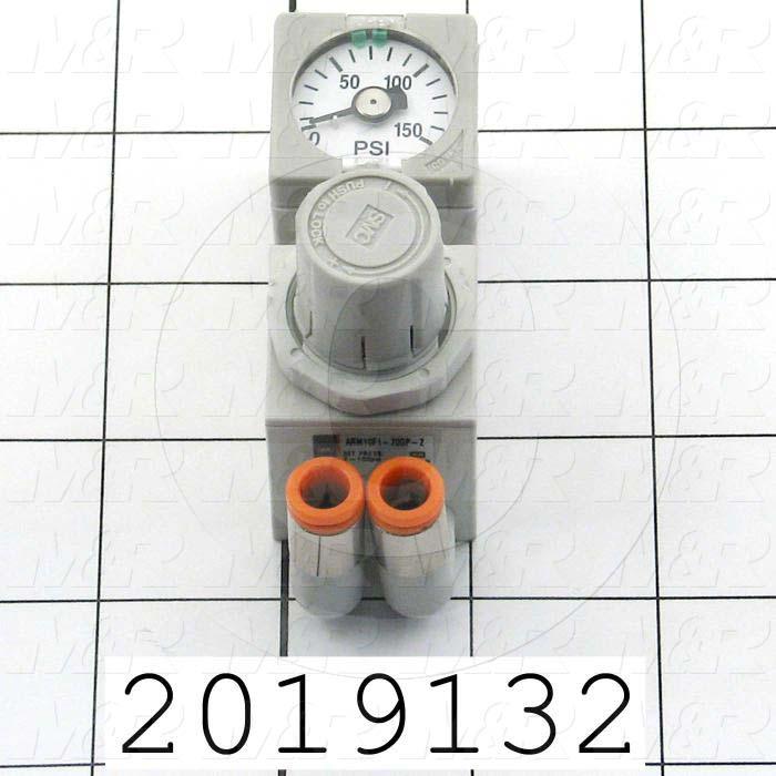 Pressure Regulator, 1.0 MPa Max. Pressure, 1/4" OD Port In, Bracket Mounting, 1/4" OD Port Out, With Gauge