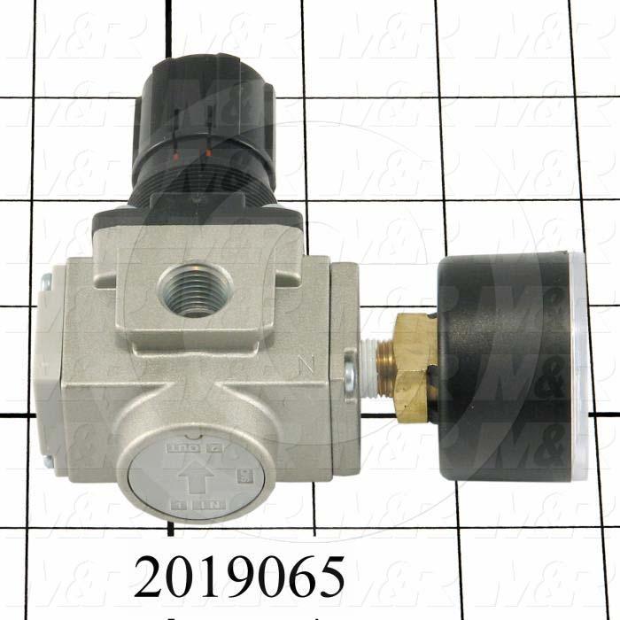 Pressure Regulator, 1.5 MPa Max. Pressure, 1/4" NPT Port In, Bracket Mounting, 1/4" NPT Port Out, With Gauge