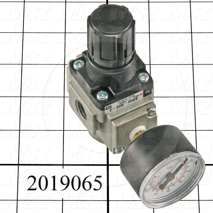 Pressure Regulator, 1.5 MPa Max. Pressure, 1/4" NPT Port In, Bracket Mounting, 1/4" NPT Port Out, With Gauge