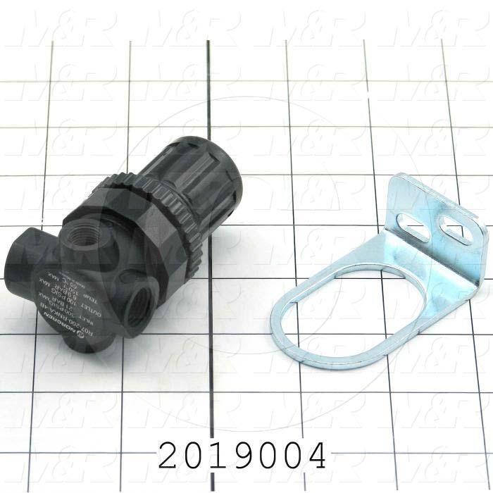 Pressure Regulator, 100 Psi Max. Pressure, 1/8" NPT Port In, Bracket Mounting, 1/8" NPT Port Out, With Gauge