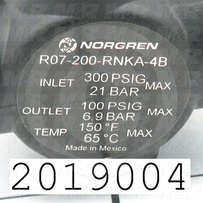 Pressure Regulator, 100 Psi Max. Pressure, 1/8" NPT Port In, Bracket Mounting, 1/8" NPT Port Out, With Gauge
