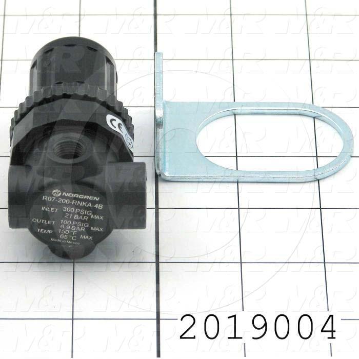 Pressure Regulator, 100 Psi Max. Pressure, 1/8" NPT Port In, Bracket Mounting, 1/8" NPT Port Out, With Gauge