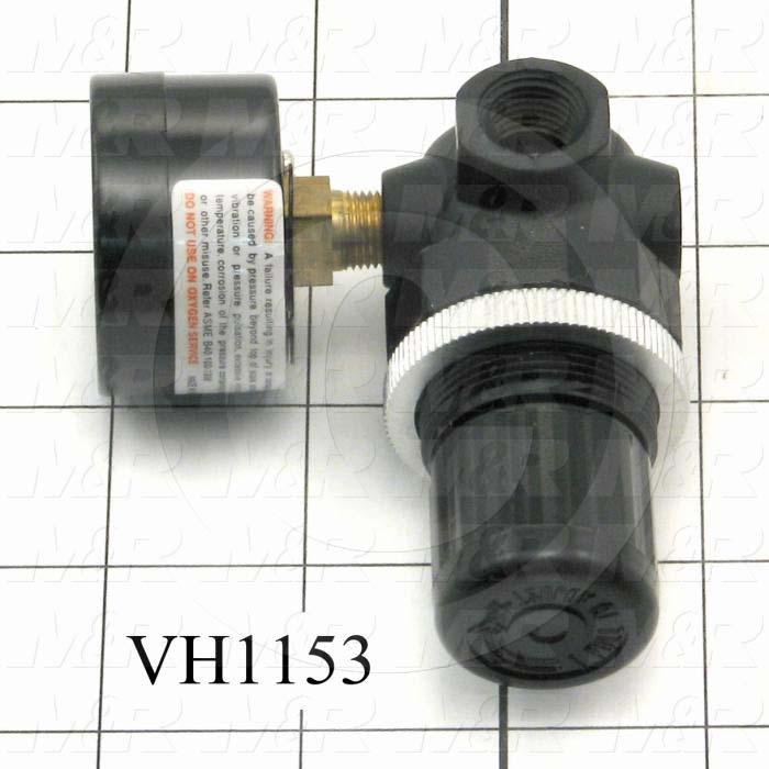 Pressure Regulator, 120 Psi Max. Pressure, 1/4" NPT Female Port In, Bracket Mounting, 1/4" NPT Female Port Out, With Gauge