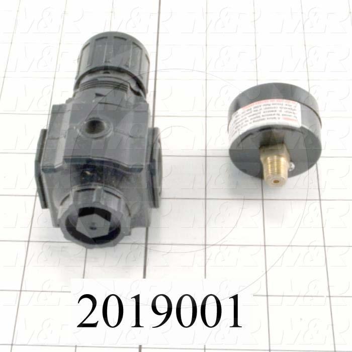 Pressure Regulator, 290 Psi Max. Pressure, 3/8" PTF Port In, Bracket Mounting, 3/8" PTF Port Out, With Gauge