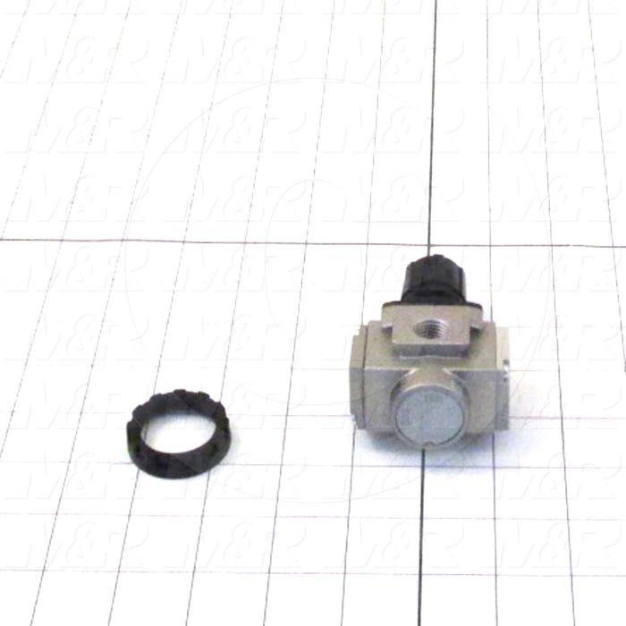 Pressure Regulator, 60 Psi Max. Pressure, 1/4" NPT Port In, 1/4" NPT Port Out, With Gauge