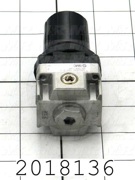 Pressure Regulator, 60 Psi Max. Pressure, 1/4" NPT Port In, 1/4" NPT Port Out, With Gauge