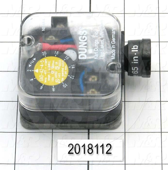 Pressure Regulators/Switches, Thread Size 1/4" NPT, Max. Pressure 7.0 Psi, Pressure Range 2-20"wc, Contact ratings 240V 10AMP