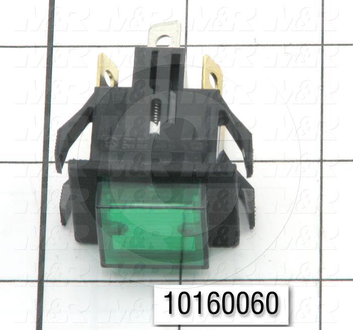 Pushbutton Switch, Alternating, Square, Green, DPST, Neon, 125V