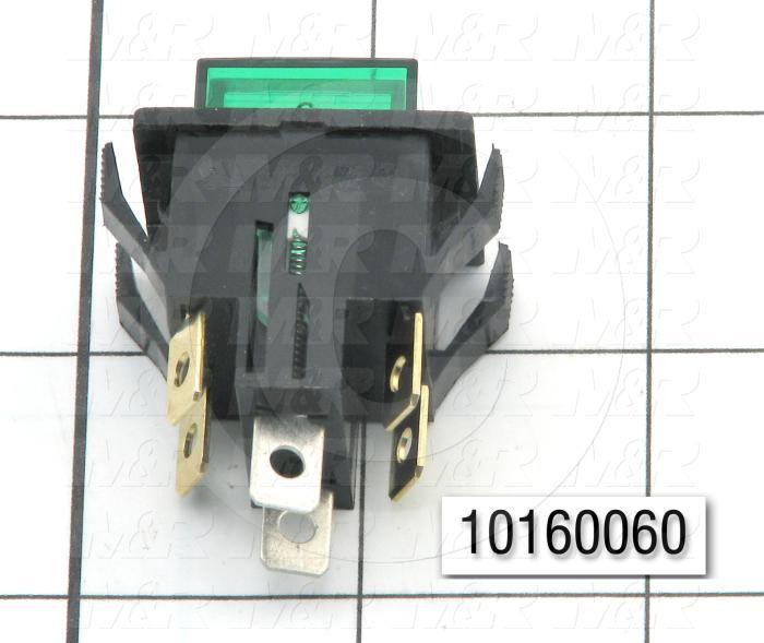 Pushbutton Switch, Alternating, Square, Green, DPST, Neon, 125V