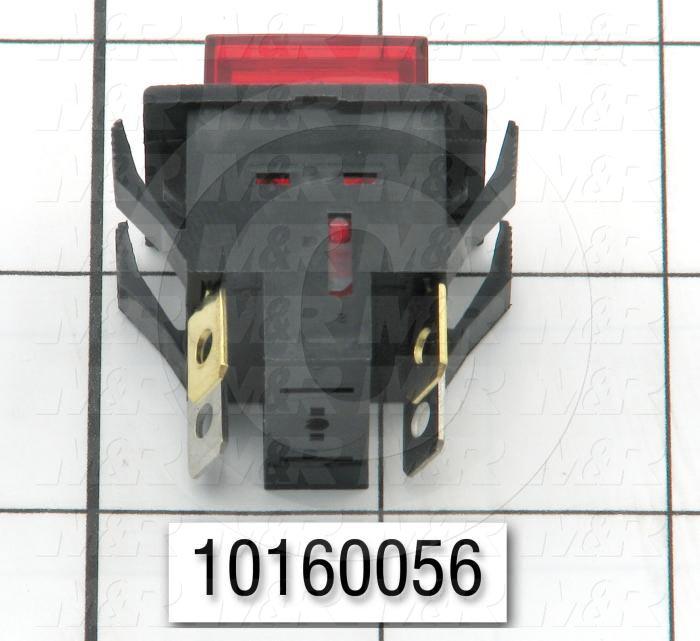 Pushbutton Switch, Alternating, Square, Red, DPST, Neon, 125V