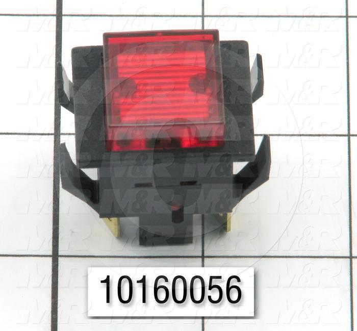 Pushbutton Switch, Alternating, Square, Red, DPST, Neon, 125V