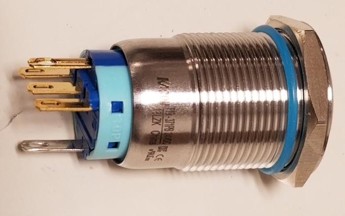 Pushbutton Switch, ILLUMINATED PUSHBUTTON, Maintained, Round, 19mm, Blue, SPDT, 250V, 5A