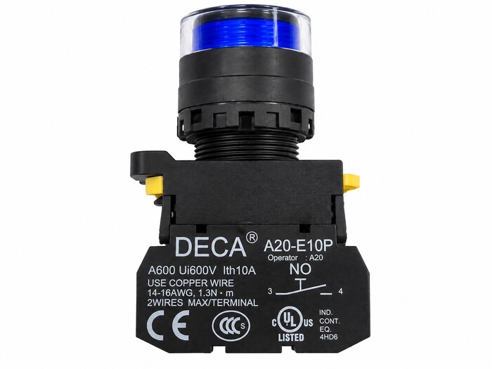 Pushbutton Switch, ILLUMINATED PUSHBUTTON, Maintained, Round, 22mm, Blue, 2NO, LED, 24V