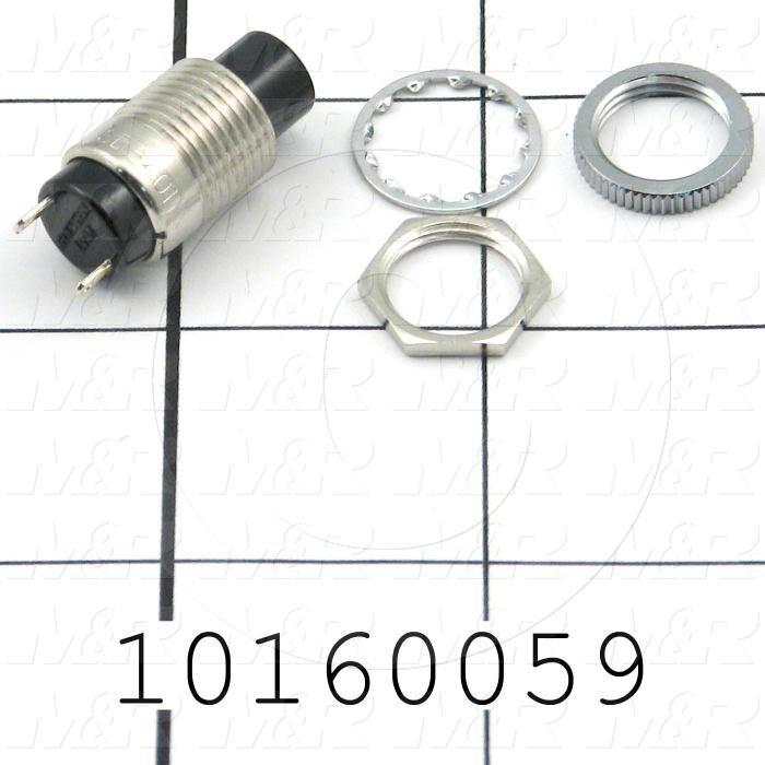 Pushbutton Switch, Momentary, Black, 1NO