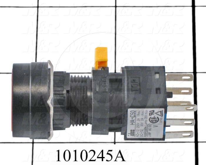 Pushbutton Switch, Momentary, Oversize Round, 16mm, Amber, SPDT, LED, 24VDC
