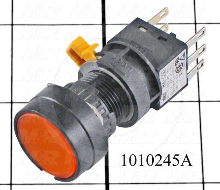 Pushbutton Switch, Momentary, Oversize Round, 16mm, Amber, SPDT, LED, 24VDC