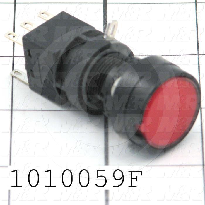 Pushbutton Switch, Momentary, Oversize Round, 16mm, Red, SPDT, LED, 24VDC