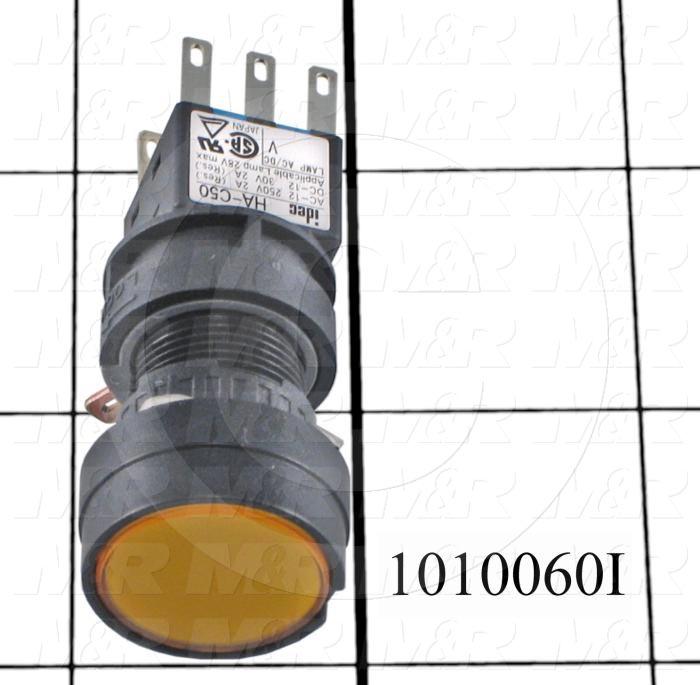 Pushbutton Switch, Momentary, Oversize Round, 16mm, Yellow, SPDT, LED, 24VDC