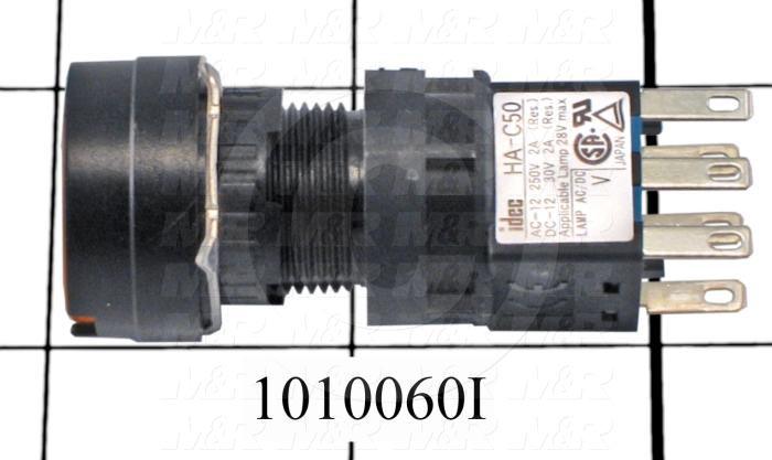 Pushbutton Switch, Momentary, Oversize Round, 16mm, Yellow, SPDT, LED, 24VDC