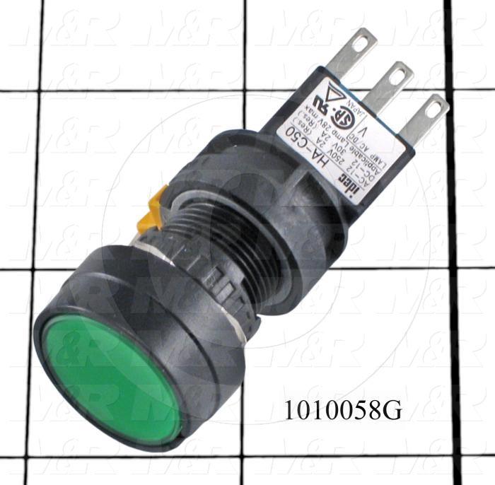 Pushbutton Switch, Momentary, Oversize Round, Green, SPDT, LED, 24VDC