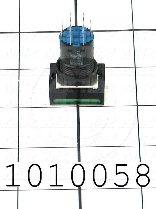 Pushbutton Switch, Momentary, Rectangle, Blue, DPDT, 24V