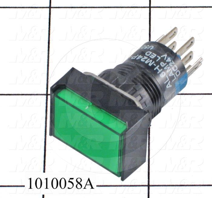Pushbutton Switch, Momentary, Rectangle, Green, SPDT, 24VDC