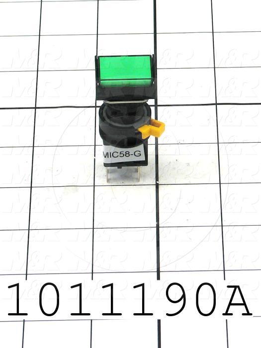 Pushbutton Switch, Momentary, Rectangle, Green, SPDT, Illuminated, 120V