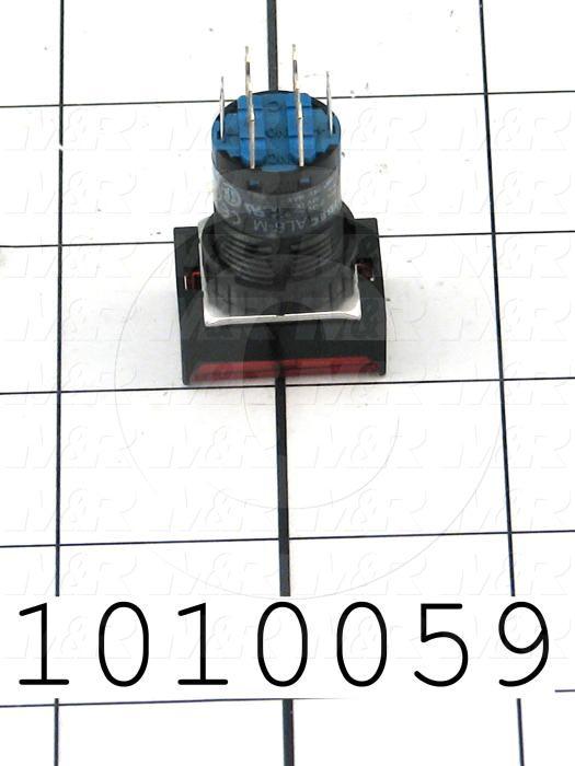 Pushbutton Switch, Momentary, Rectangle, Red, DPDT, Incandescent, 24V